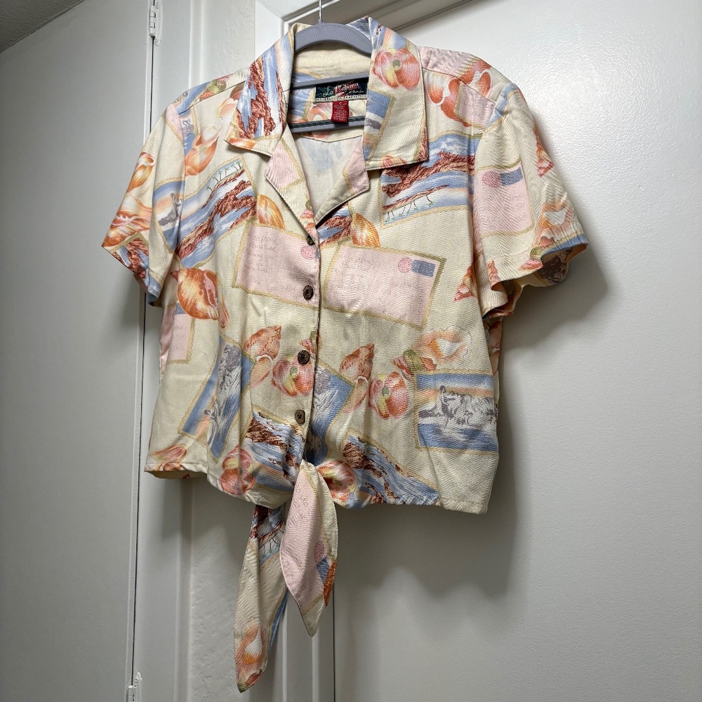 La Cabana tie front postcard shirt - size medium